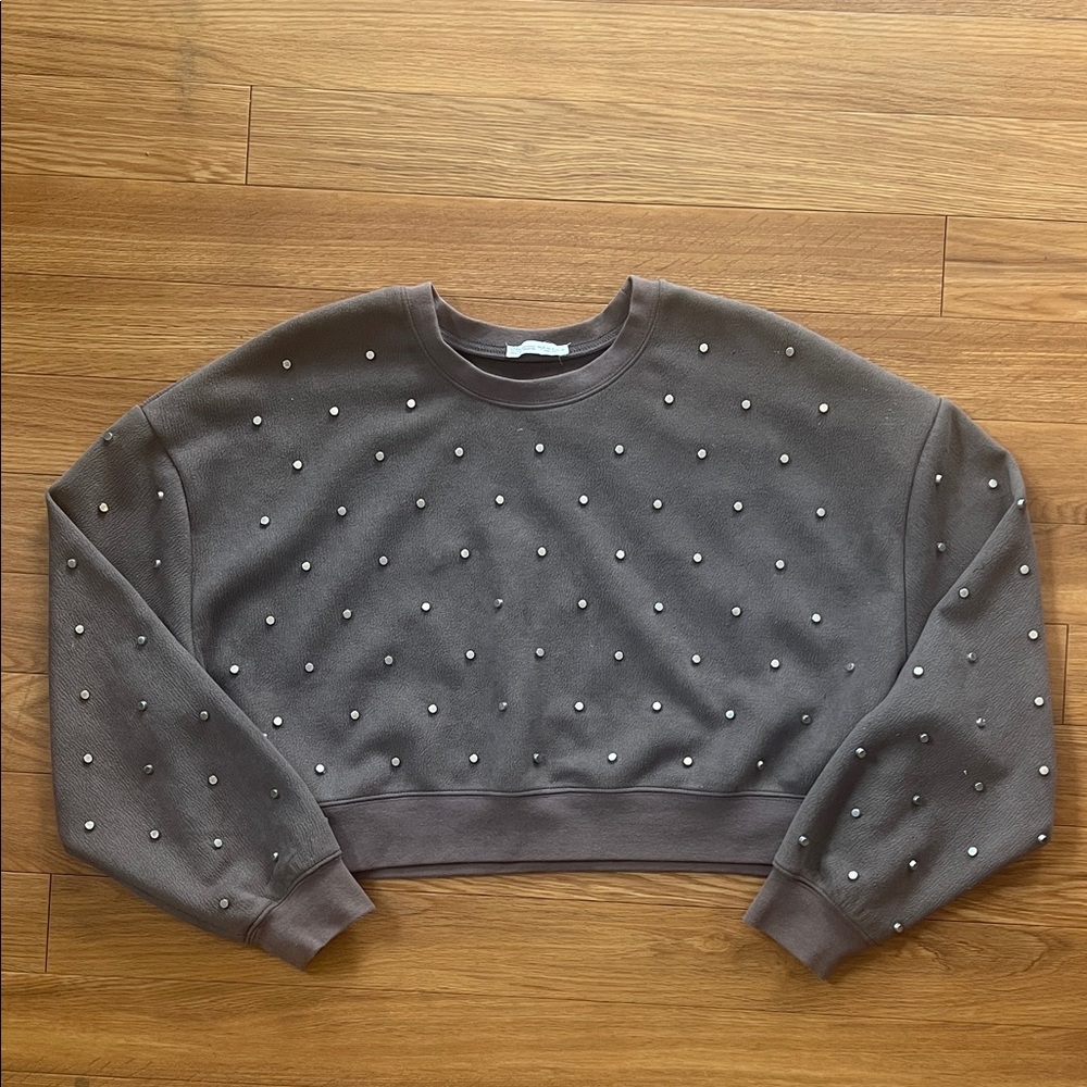 Zara Brown Crop Top with Pearl Accents